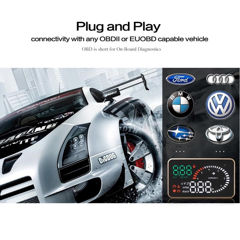 3.5 Inch Car Obdii / Euobd Hud Vehicle Mounted Head Up Display Speed Water Temp Alarm Fuel Battery 9