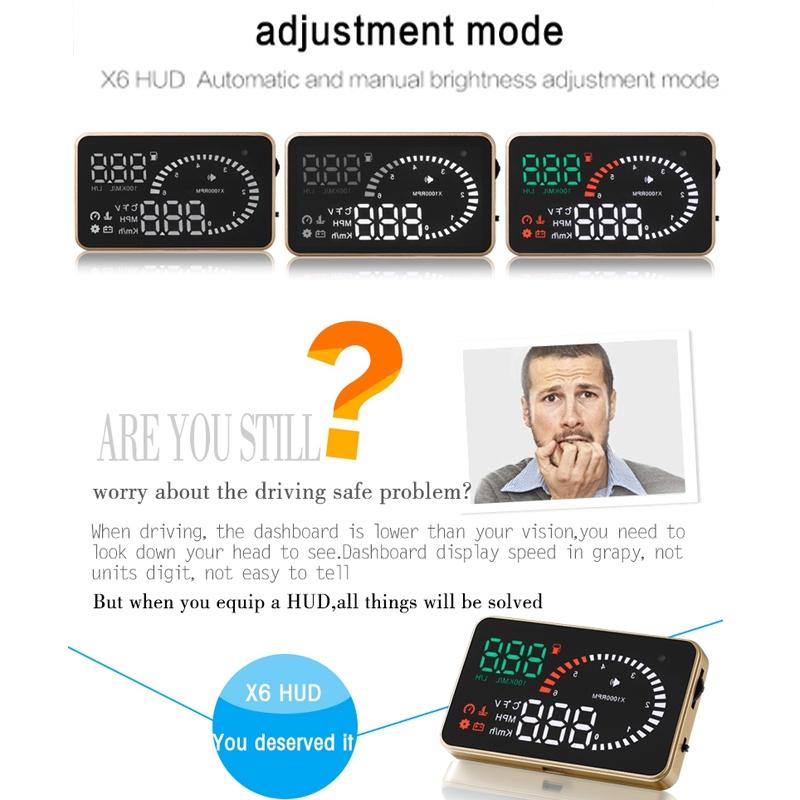 3.5 Inch Car Obdii / Euobd Hud Vehicle Mounted Head Up Display Speed Water Temp Alarm Fuel Battery 14