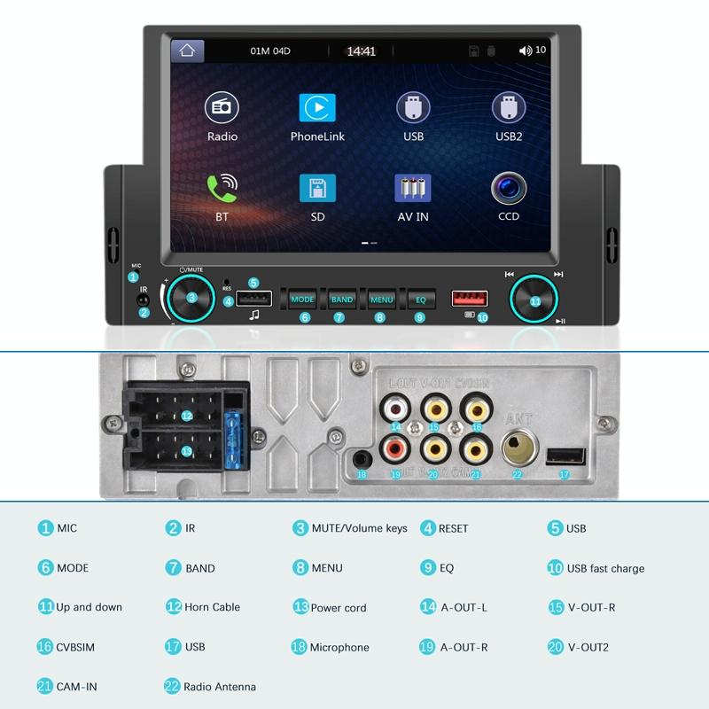 6.2 Inch Single Butt Carplay Car Monitor - Universal Wired Mp5 Player - Standard + Ahd Camera 7
