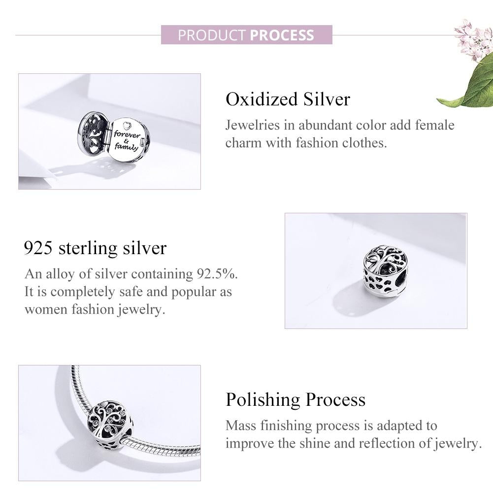 925 Sterling Silver Openable Family Tree Beaded Bracelet 5