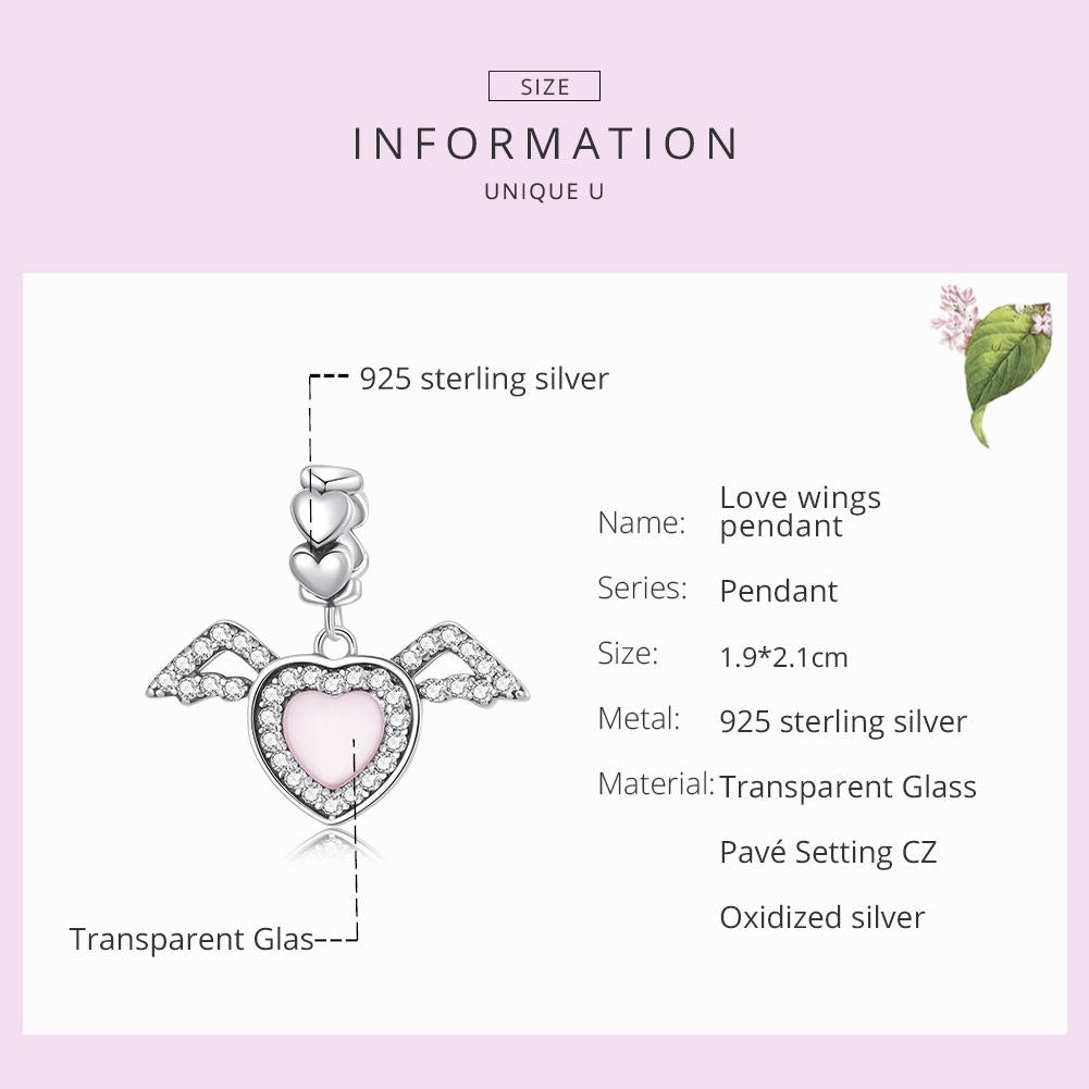 925 Sterling Silver Heart Wing Pendant For Diy Bracelets & Necklaces 4