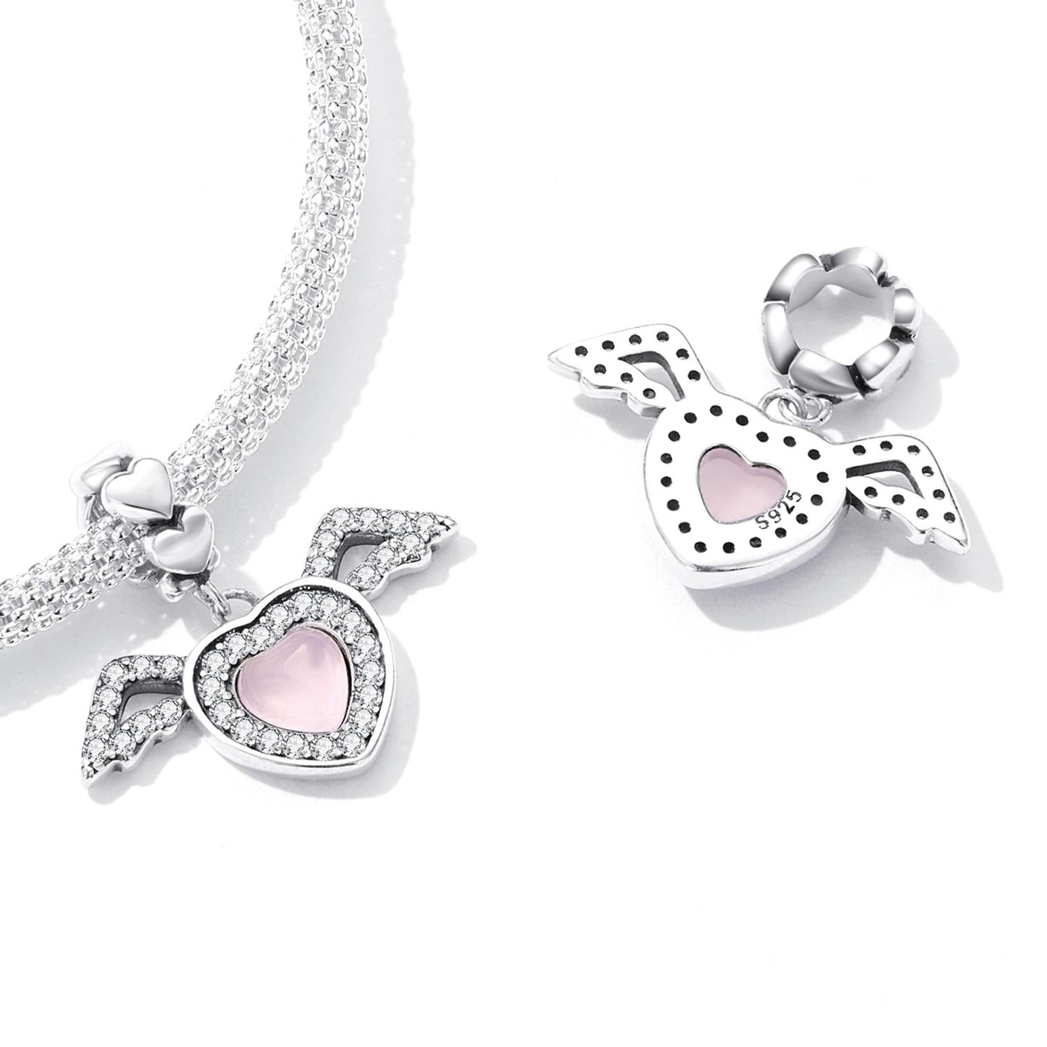 925 Sterling Silver Heart Wing Pendant For Diy Bracelets & Necklaces 6
