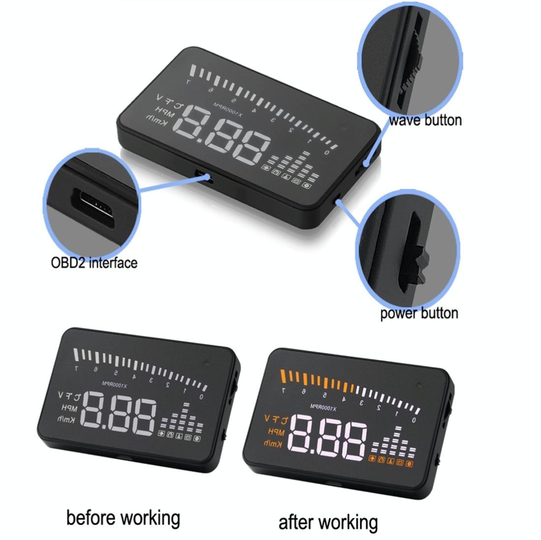 3 Inch Hud For Cars Obdii / Eobd System Light Sensors Rotation Speed Voltage Water Temp Alarm Black 3