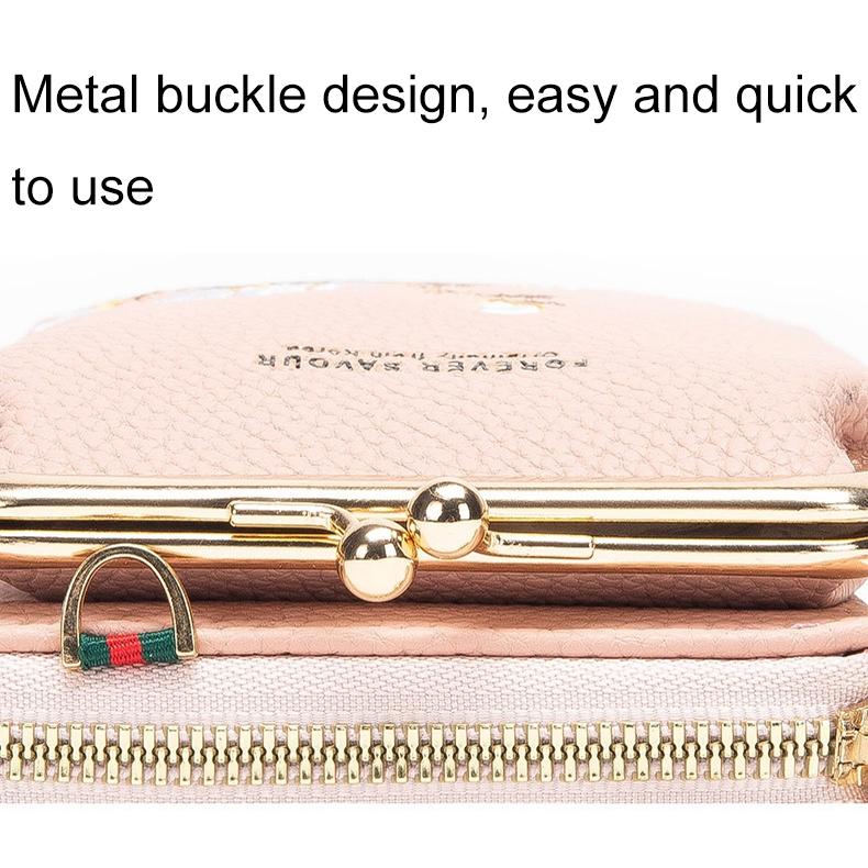 Black Embroidered Single Shoulder Phone Bag Wallet - Dark Pink 6