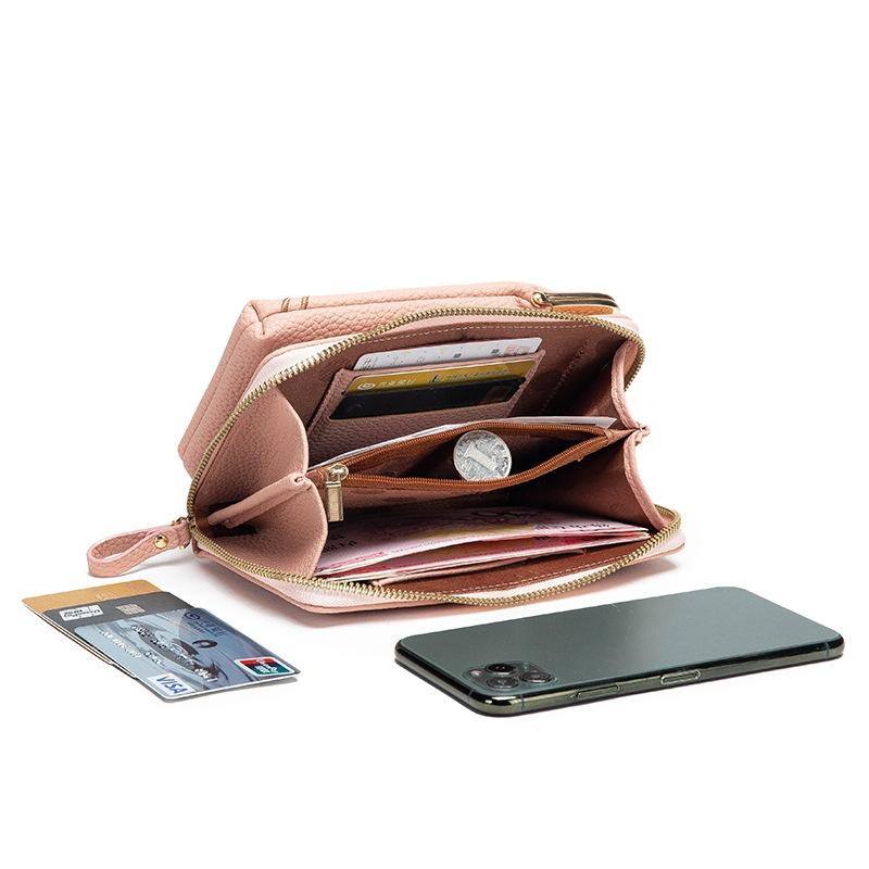 Black Embroidered Single Shoulder Phone Bag Wallet - Dark Pink 10