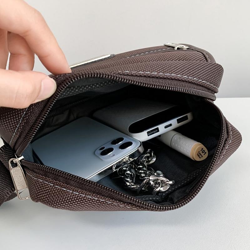 Compact Black Oxford Shoulder Crossbody Backpack With Single Strap For Men - Brown Small 10