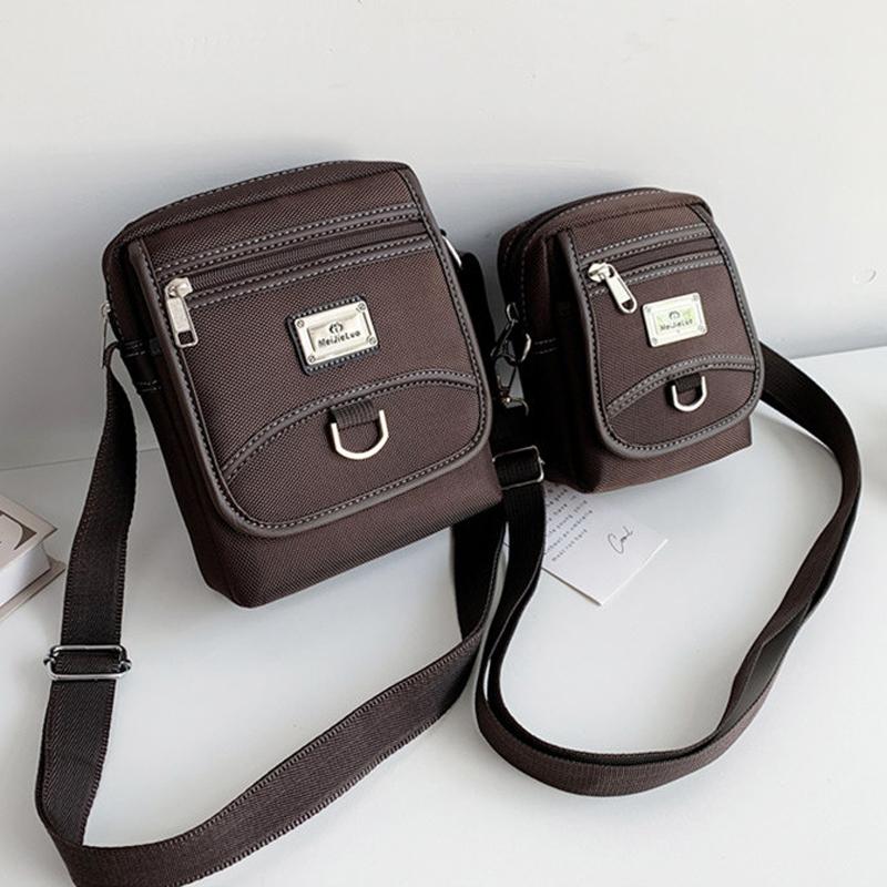 Compact Black Oxford Shoulder Crossbody Backpack With Single Strap For Men - Brown Small 13