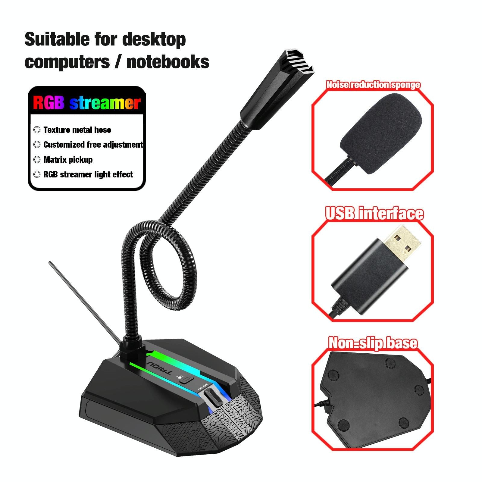 Flexible Usb Microphone With Rgb Lighting For Voice Chat And Video Conferencing 3