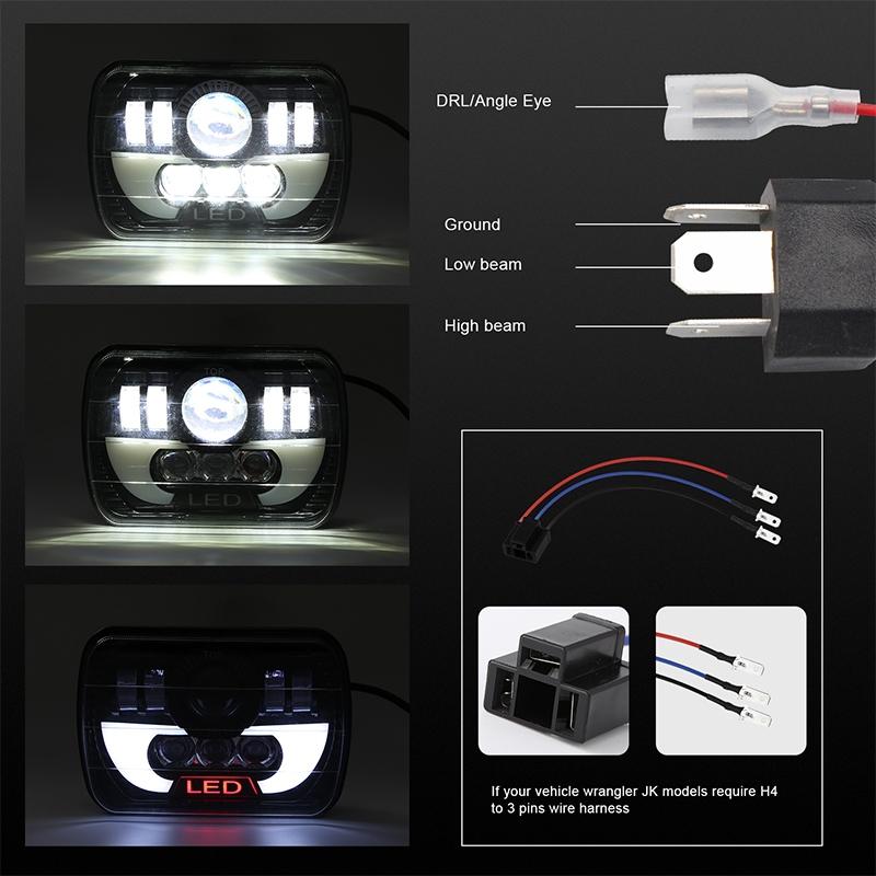 7 Inch 35W 4000Lm 6000K + Amber Car Truck Square Led Headlights Work Lights Spotlight 8