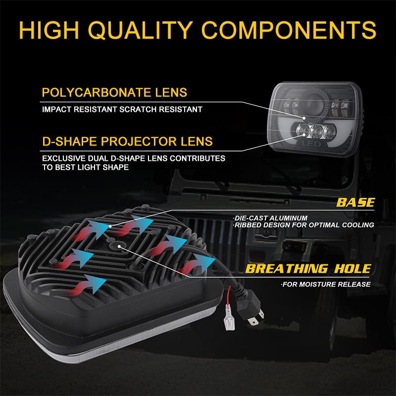 7 Inch 35W 4000Lm 6000K + Amber Car Truck Square Led Headlights Work Lights Spotlight 11