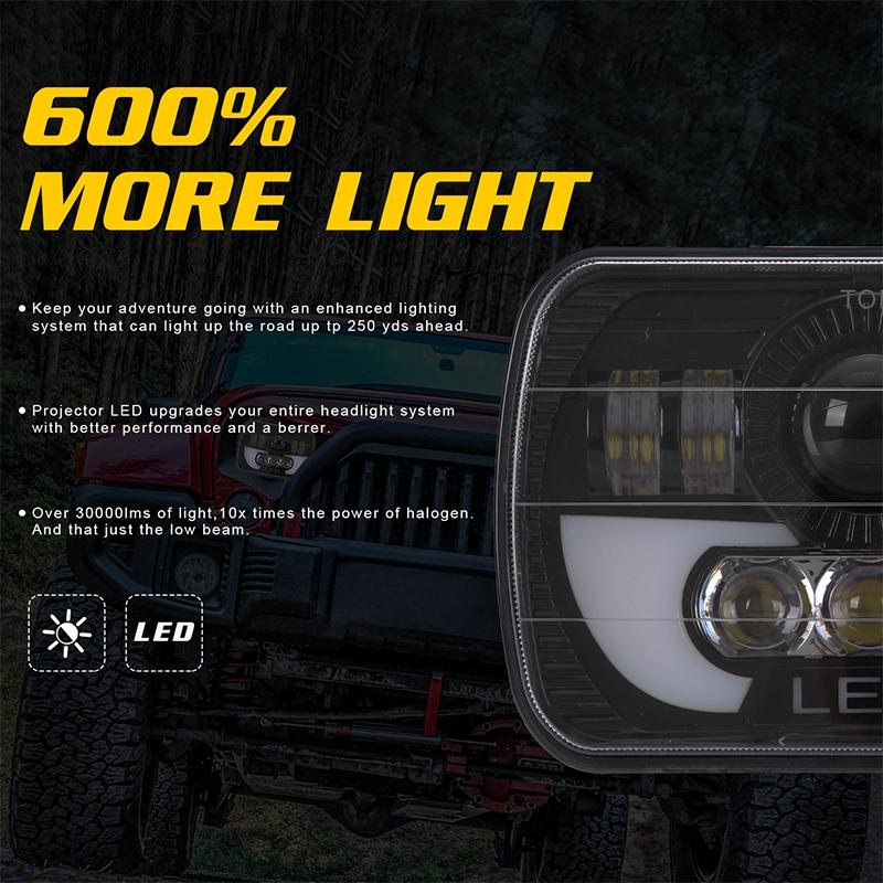 7 Inch 35W 4000Lm 6000K + Amber Car Truck Square Led Headlights Work Lights Spotlight 12