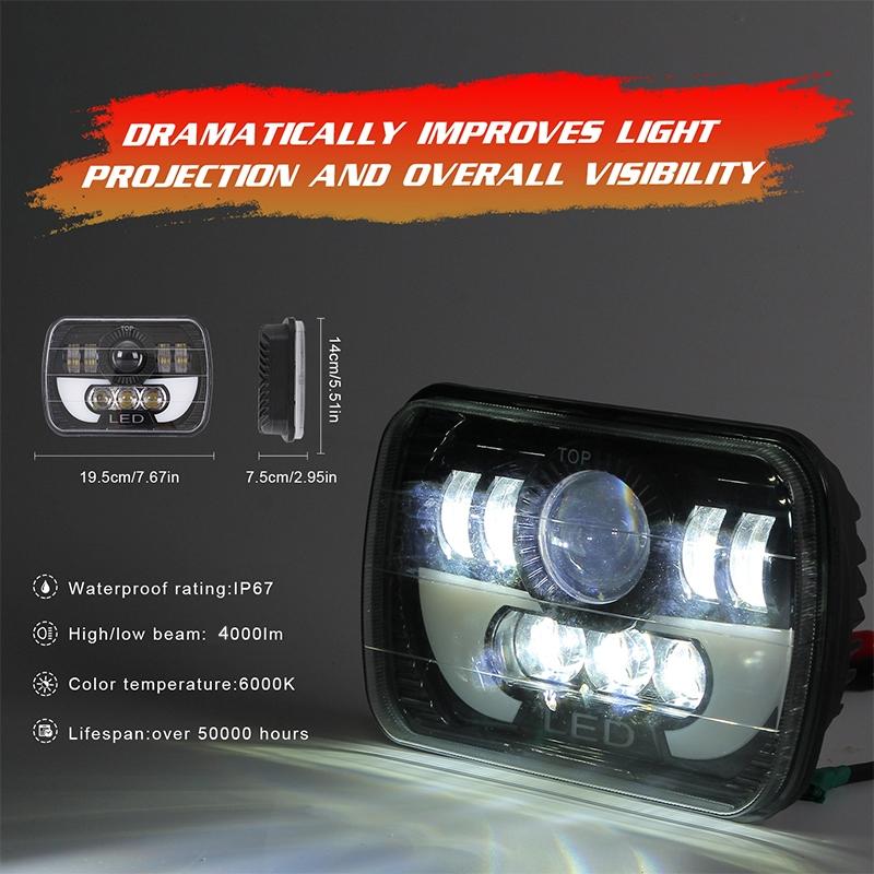 7 Inch 35W 4000Lm 6000K + Amber Car Truck Square Led Headlights Work Lights Spotlight 13