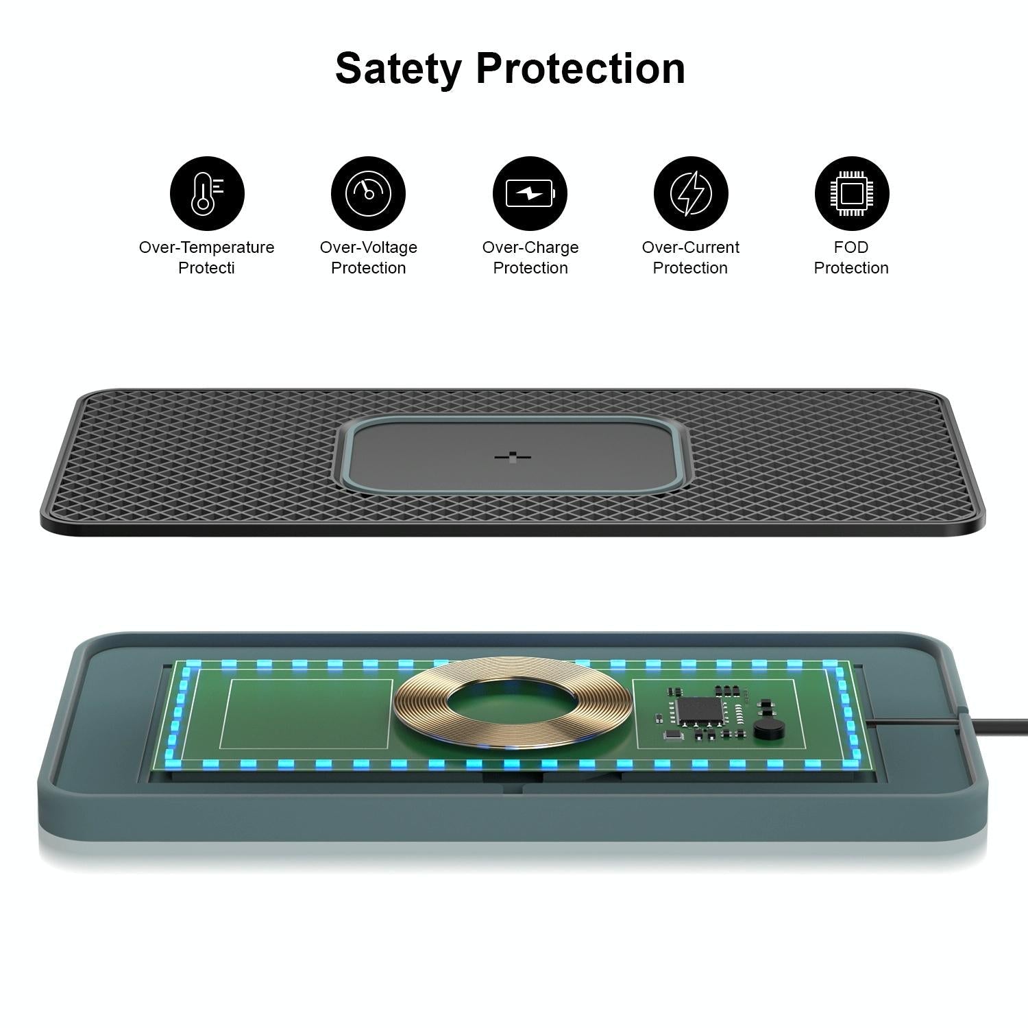15w 2-in-1 Car Wireless Charger with Non-slip Mat and Colourful Light - 0.3m Usb Cable - Usb-C/Type-C Cable 0.3M 4