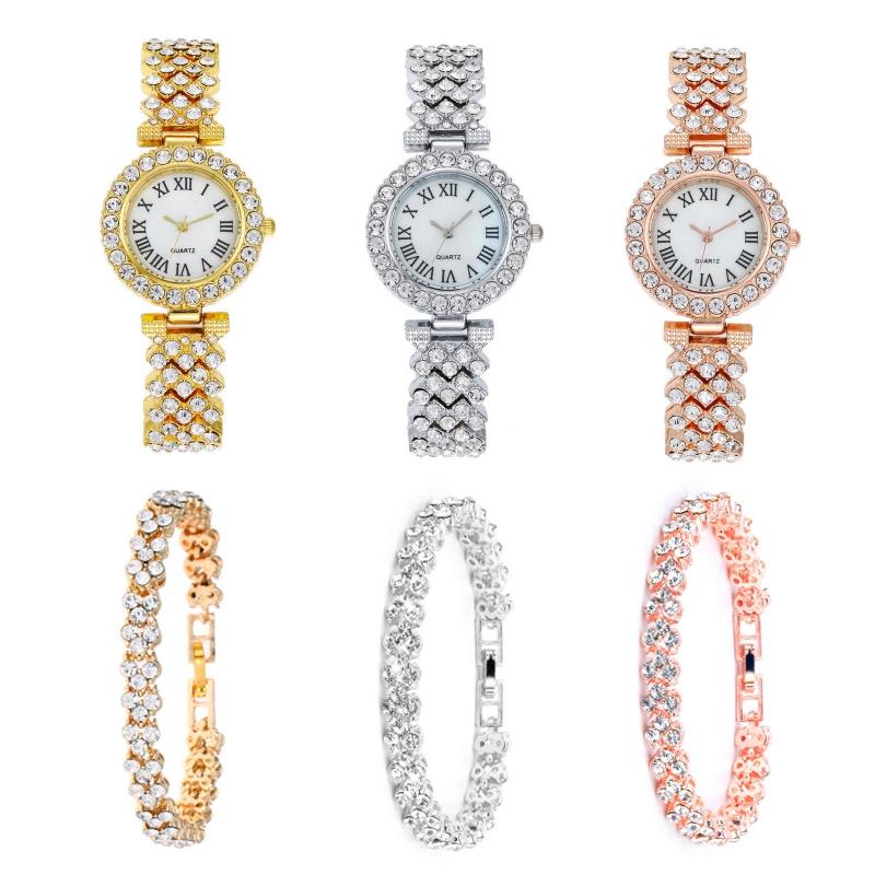 Gold Roman Diamond Watch & Bracelet Set for Women 3