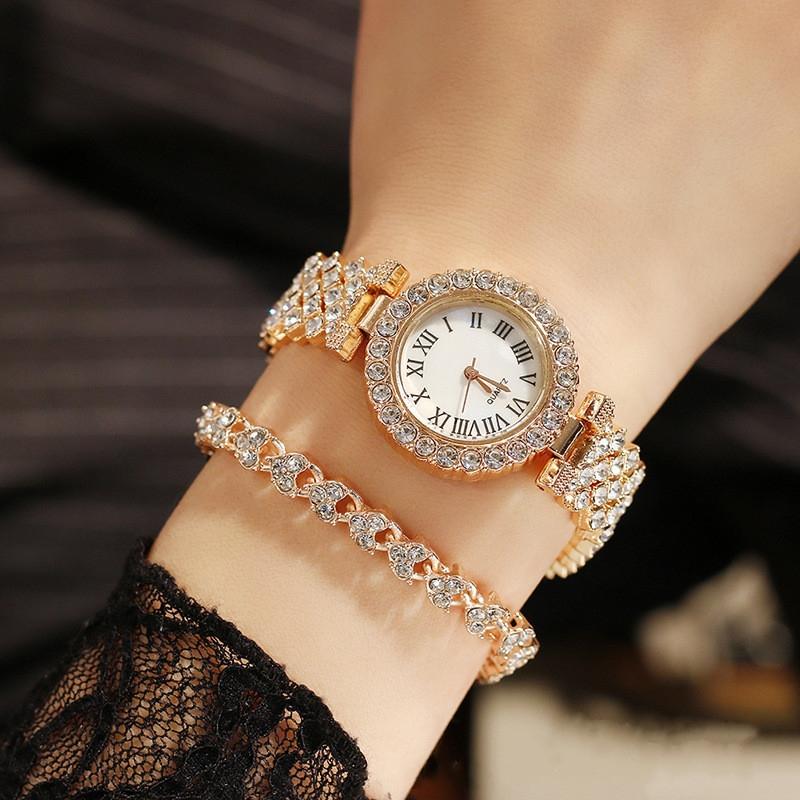 Gold Roman Diamond Watch & Bracelet Set for Women 6