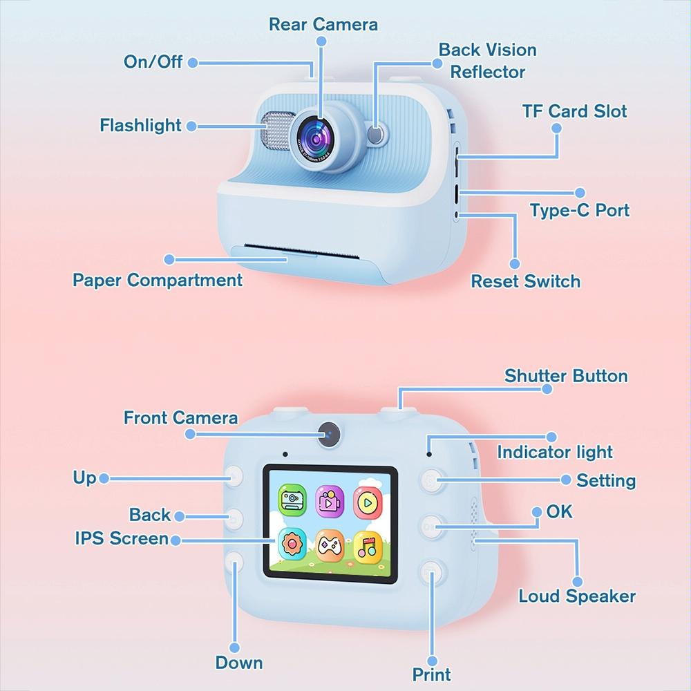 Blue Children'S Thermal Camera With Dual-Camera 1080P Hd 2400W Pixel 2.4-Inch Display - Pink+32Gb 8