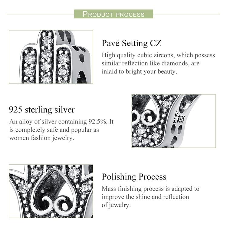 925 Sterling Silver Hand Of Fatima Beads For Diy Bracelets 5