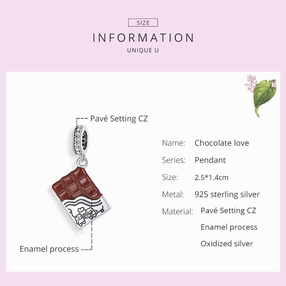 925 Sterling Silver Charming Chocolate Pendant For Bracelets & Necklaces 5