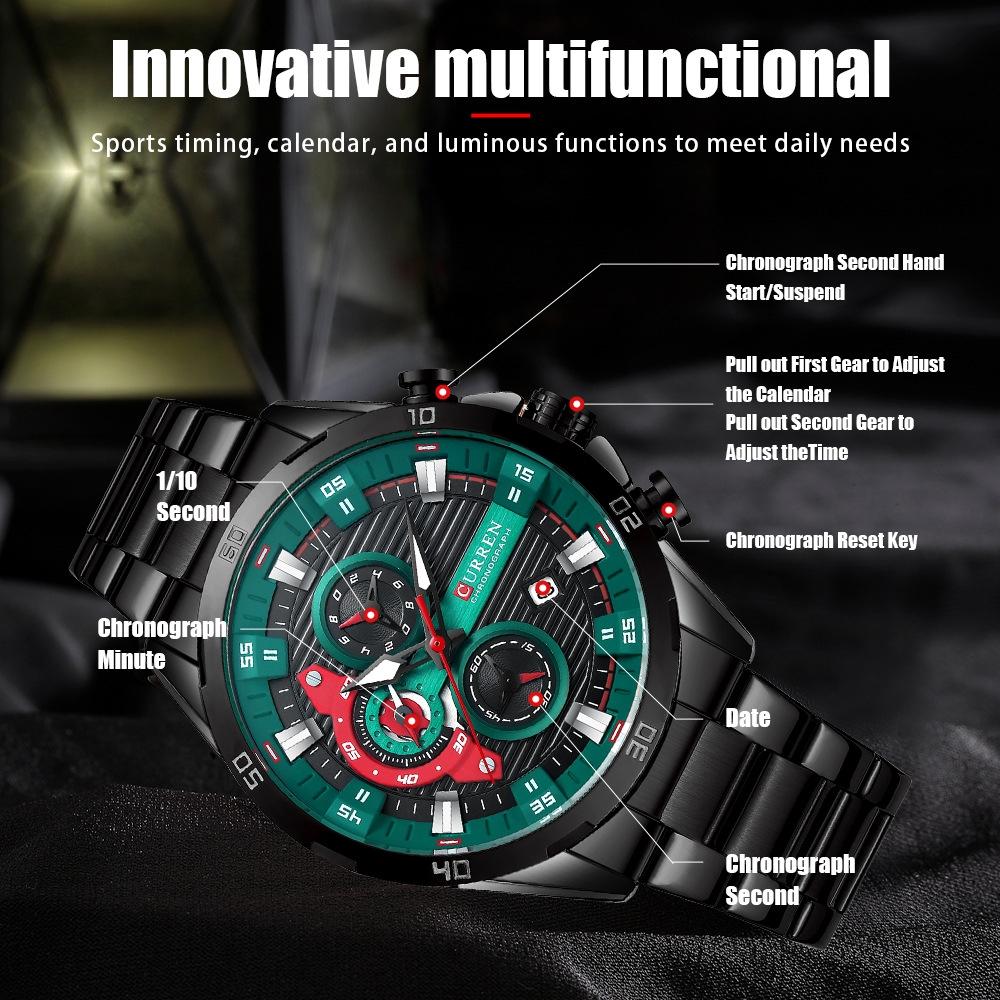 Six-hand Business Quartz Watch with Steel Strap - Calendar - White Shell Black 6