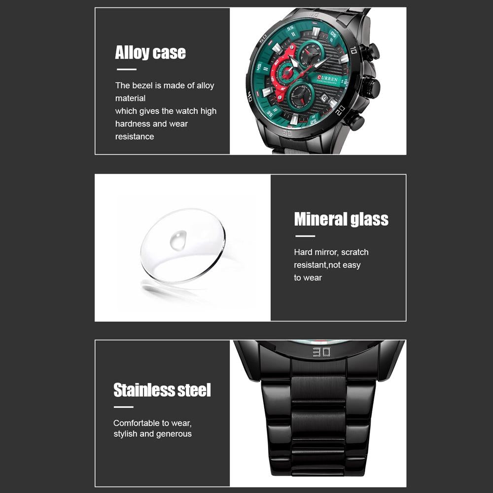 Six-hand Business Quartz Watch with Steel Strap - Calendar - White Shell Black 7