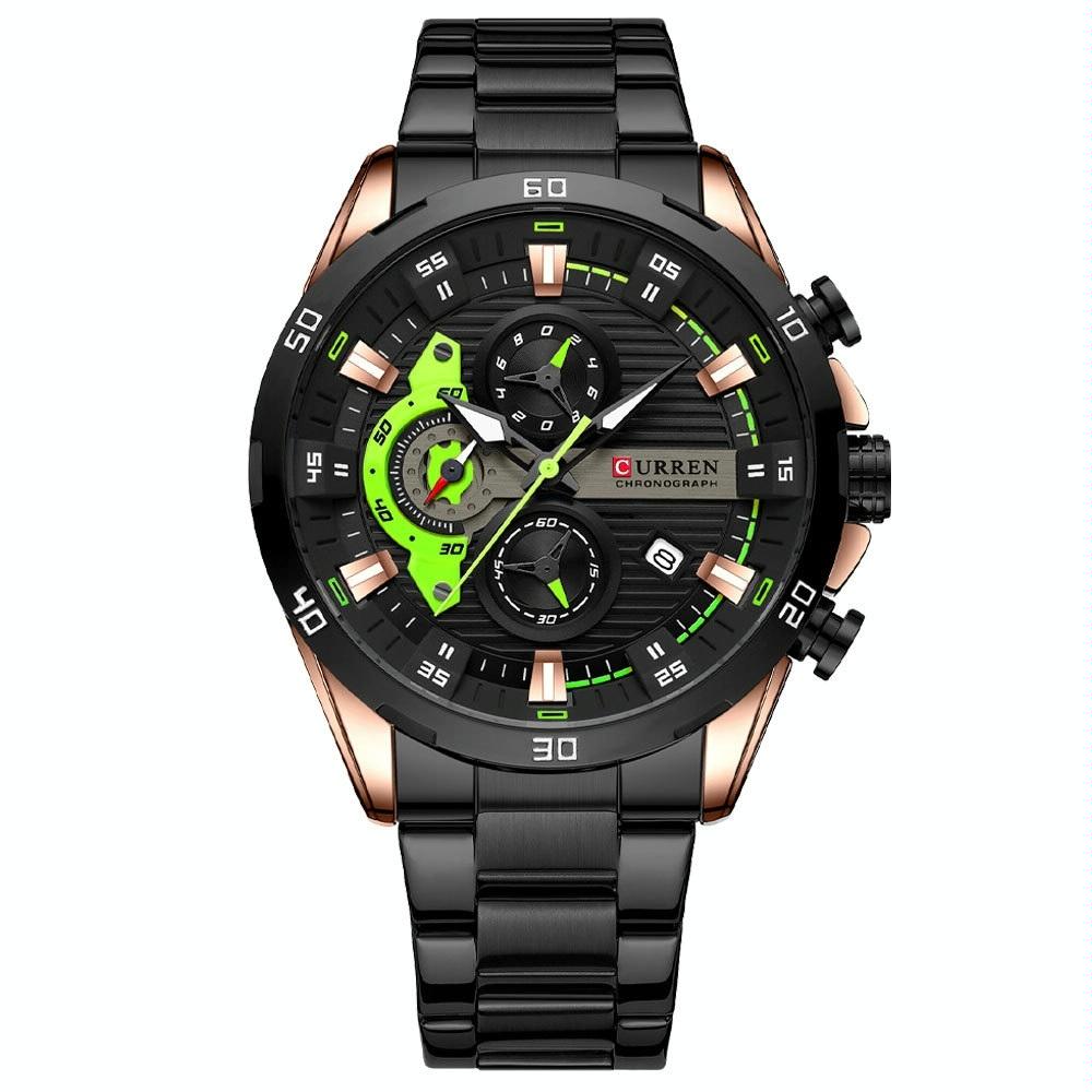 Six-hand Business Quartz Watch with Steel Strap - Calendar - White Shell Black 12