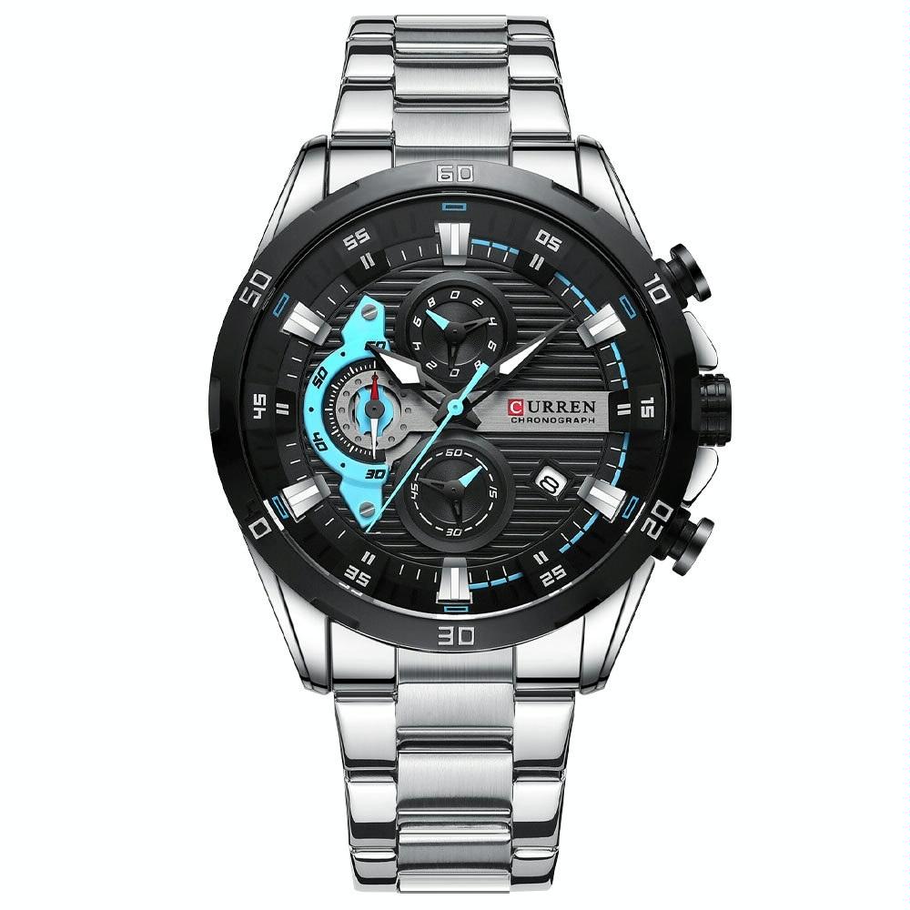 Six-hand Business Quartz Watch with Steel Strap - Calendar - White Shell Black 14