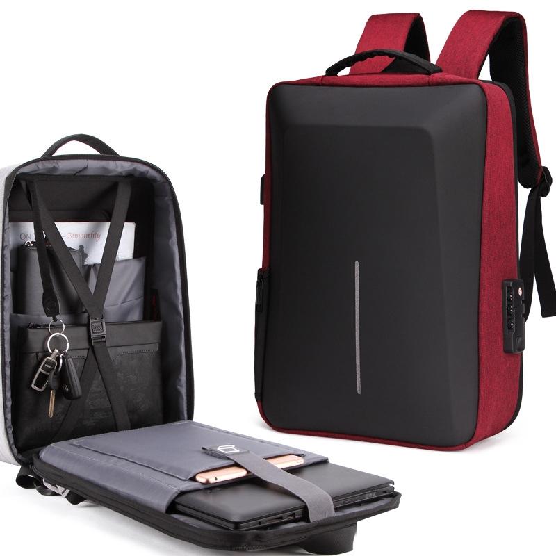 Anti-theft Hard Shell Backpack for Men with Alloy Frame - Red