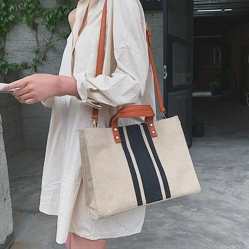 Large Canvas Crossbody Bag For Women Black - Zipper Model Black 8