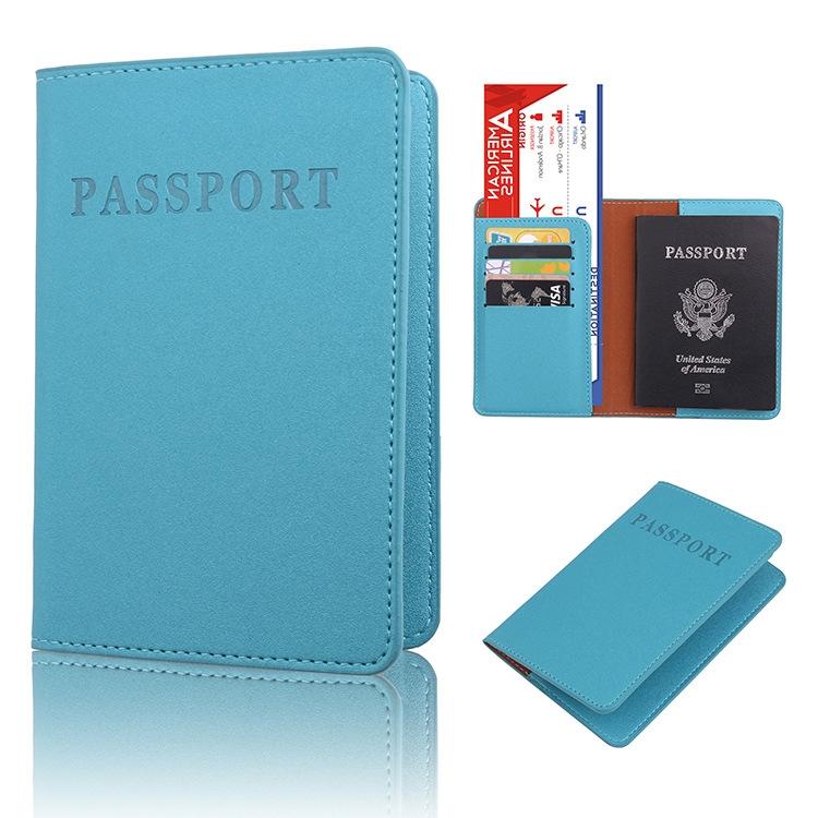 Frosted Pu Multi Card Passport Holder Travel Abroad Sky Blue 3