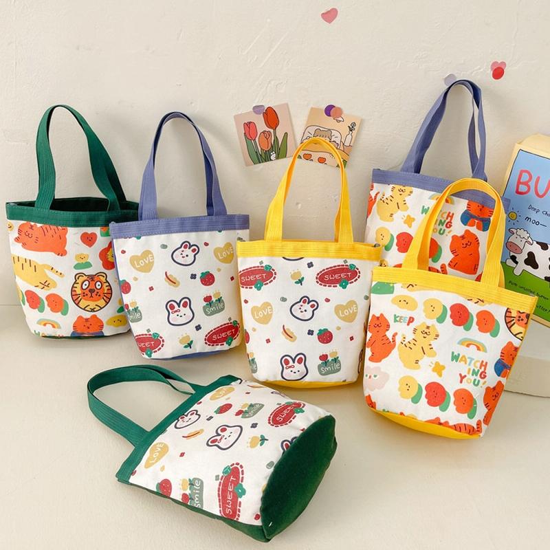 Cartoon Graffiti Bento Bag - Cute Canvas Handbag - Model 2 Blue