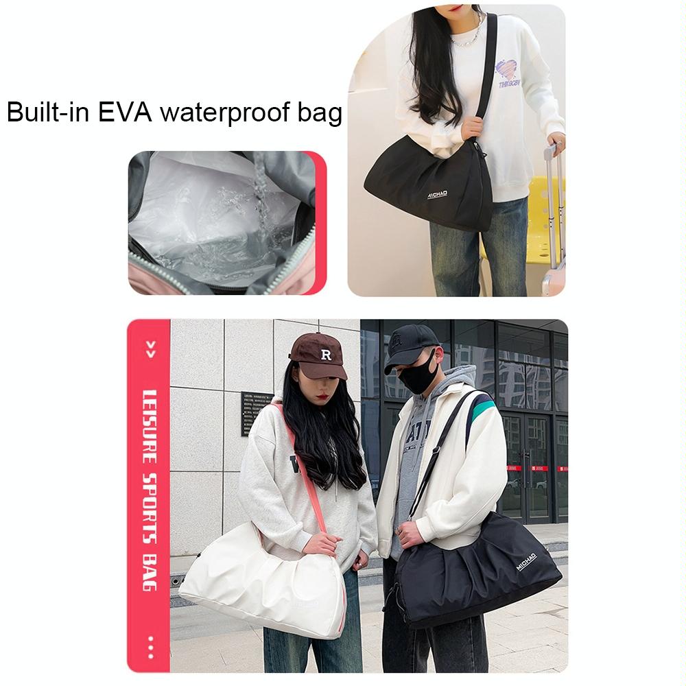 Swim Bag with Shoe Compartment - Beige Dry / Wet Separation - Pink 12