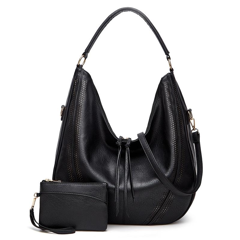 Large Capacity Pu Leather Tote Bag Black - 2 In 1 Light Gray