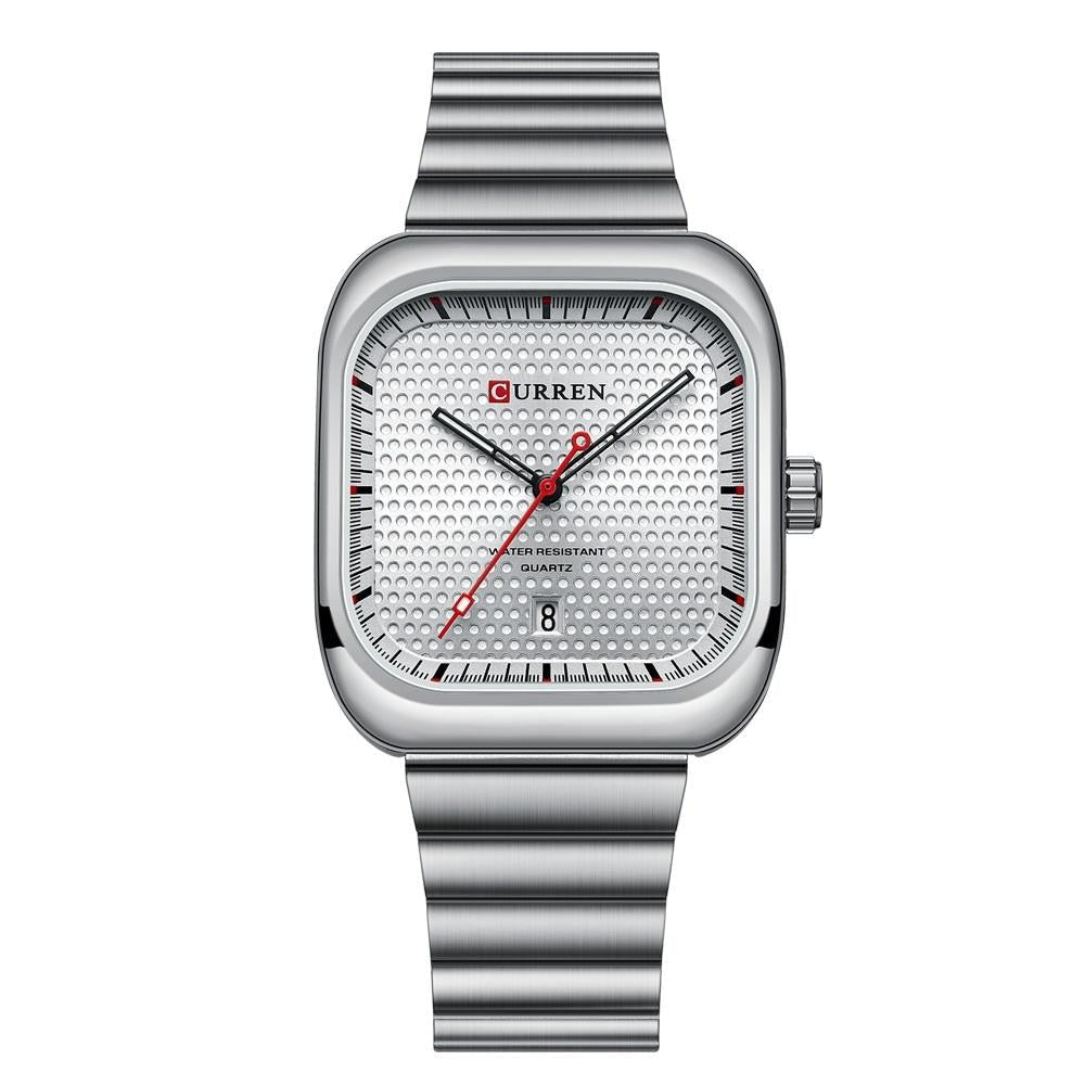 Men Square Steel Strap Quartz Watch - Casual Style - White Shell White