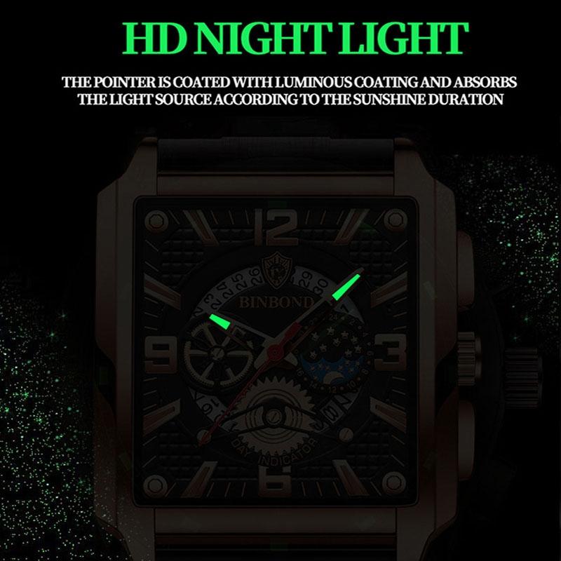 Vintage Square Multifunctional Luminous Quartz Watch for Men - Gold and Black 4