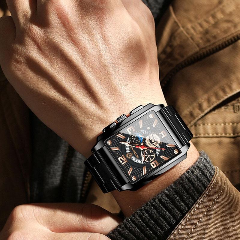 Vintage Square Multifunctional Luminous Quartz Watch for Men - Gold and Black 7