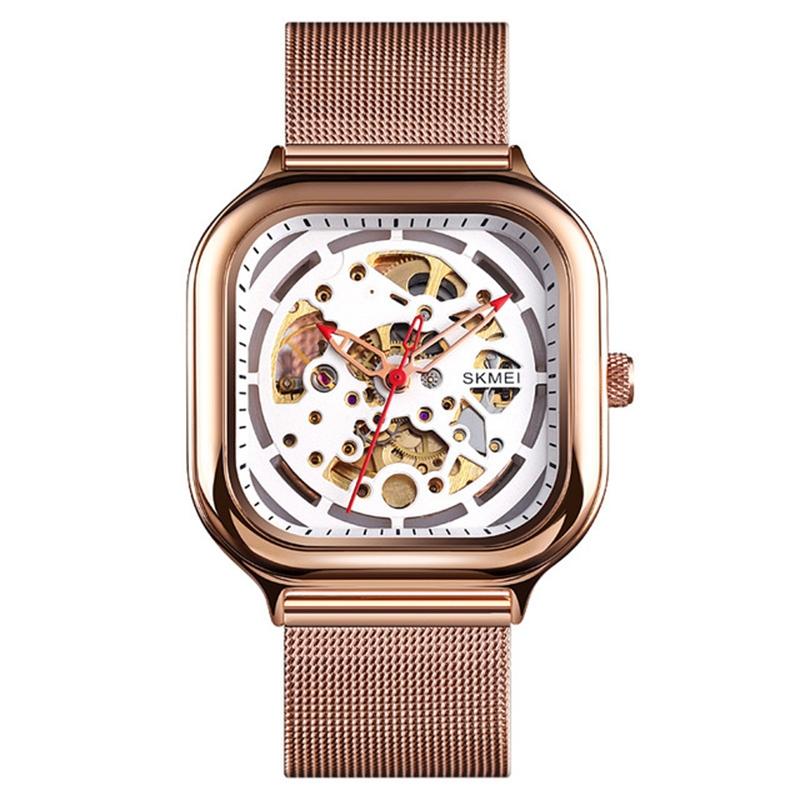 Men Automatic Tourbillon Watch with Mesh Band - Rose Gold
