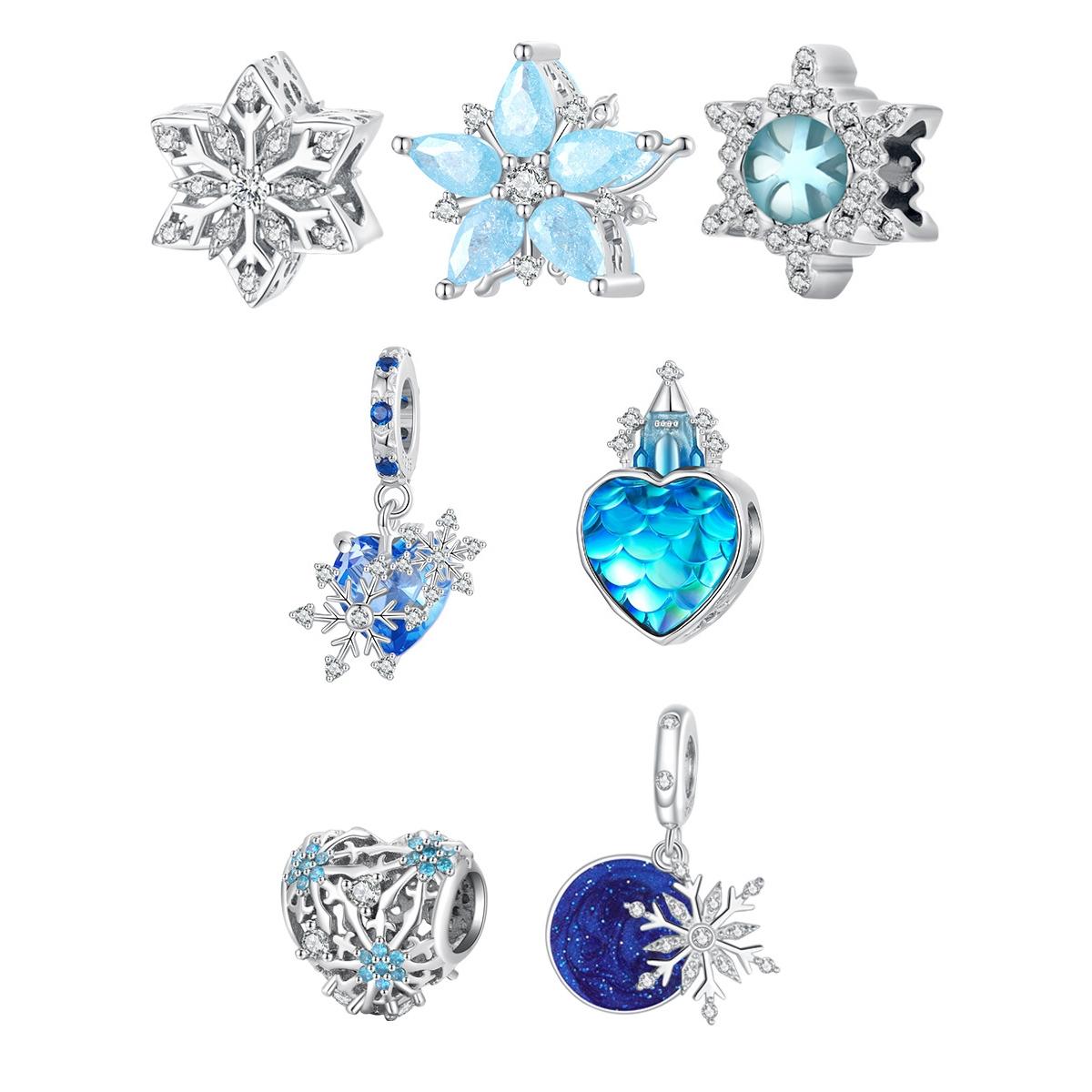 925 Sterling Silver Diy Winter Snowflake Bracelet Bead 3