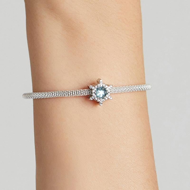 925 Sterling Silver Diy Winter Snowflake Bracelet Bead 6