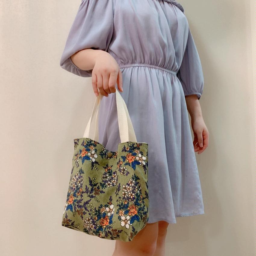 Large Capacity Corduroy Tote Bag with Floral Design - Red Rose 5