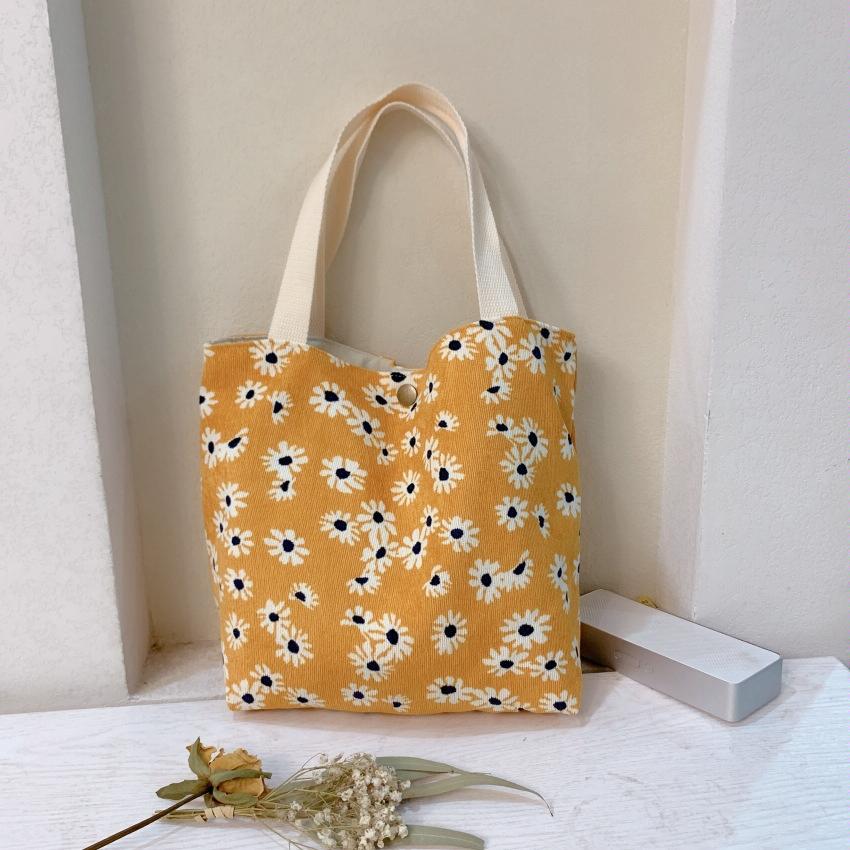 Large Capacity Corduroy Tote Bag with Floral Design - Red Rose 10
