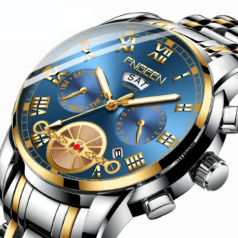 Men Multi-function Quartz Watch - White Steel with White Surface 4