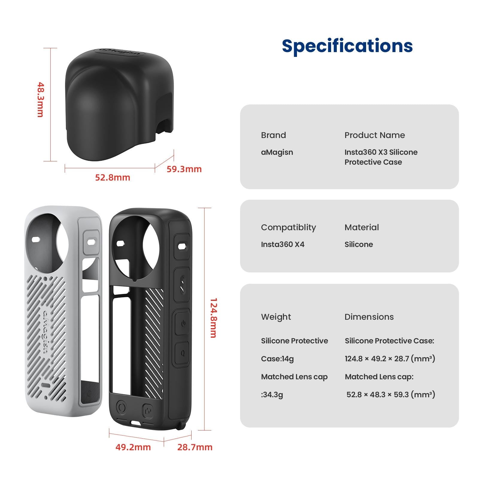Amagisn Silicone Protective Cover for Insta360 X4 - Body Case Gray 7