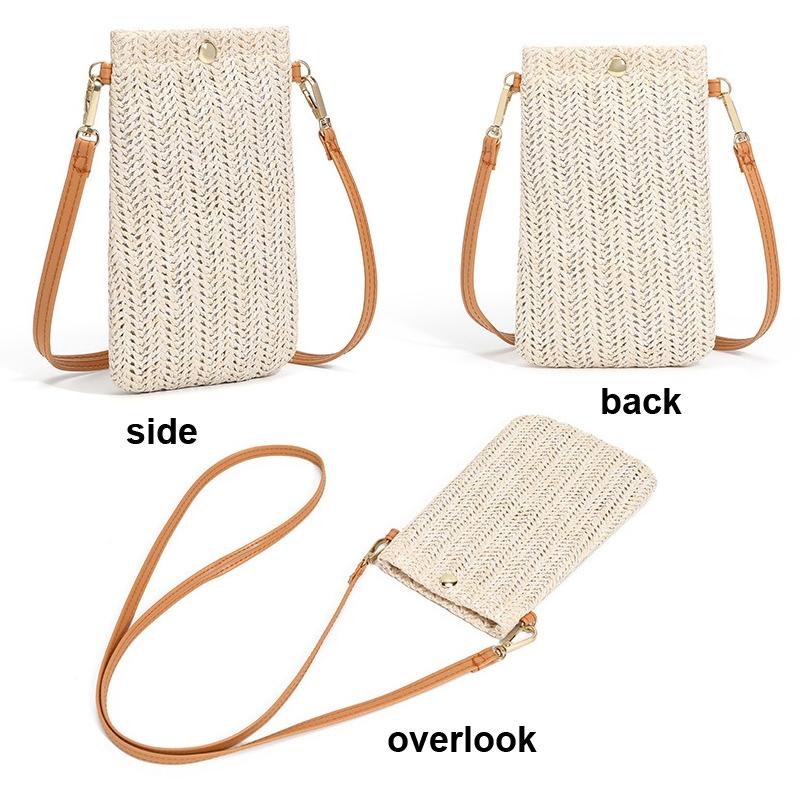 Stylish Straw Beach Bag With Magnetic Closure Cream 4
