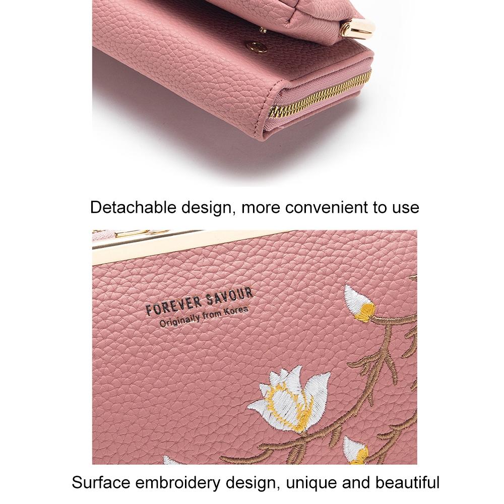 Black Embroidered Crossbody Wallet With Large Capacity - Pink 9