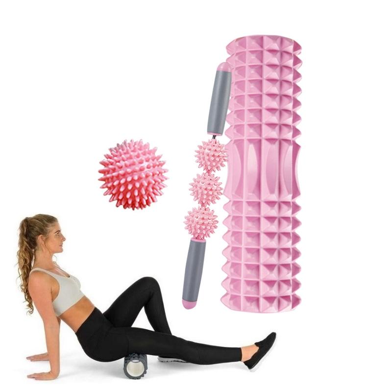 3-In-1 Eva Foam Roller Set For Muscle Relaxation And Yoga 45Cm Pink