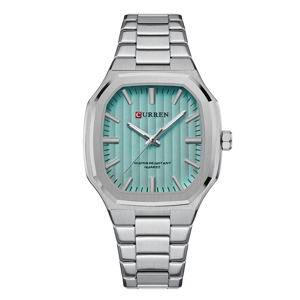 Men Quartz Watch with Steel Strap for Business - White Shell Blue 11