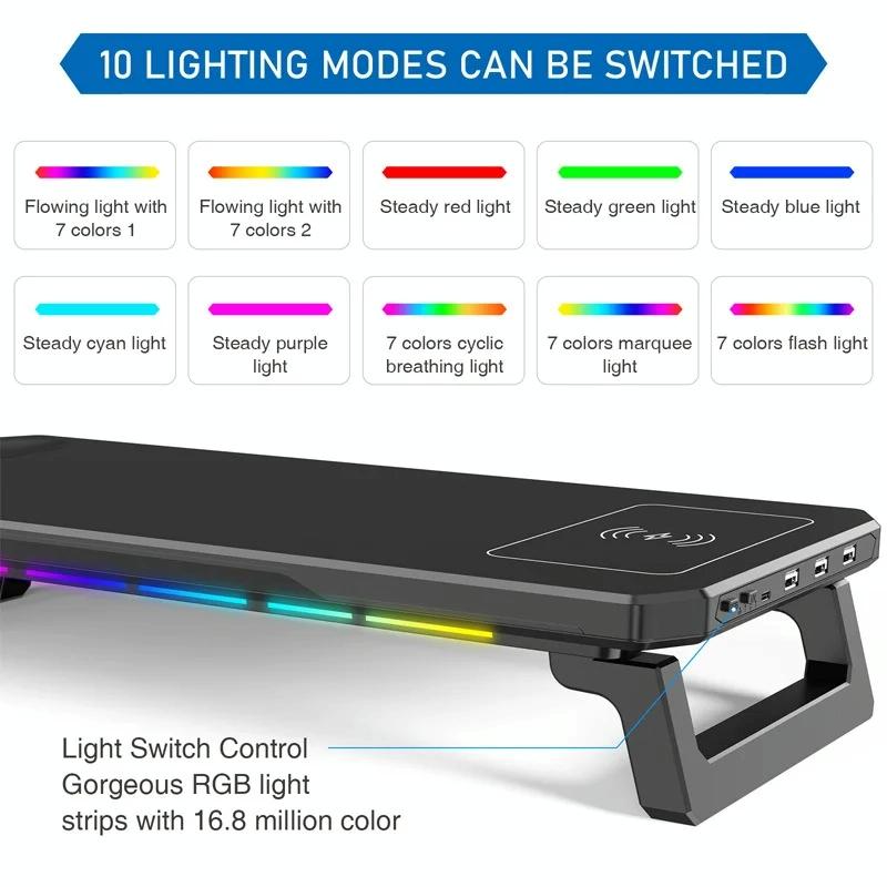 Usb Monitor Stand Riser with Type-c Ports - Wireless Charging White 3