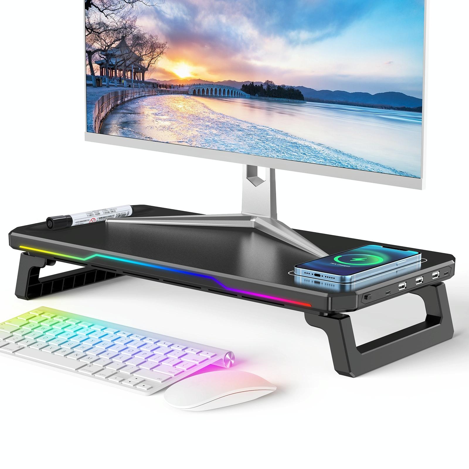 Usb Monitor Stand Riser with Type-c Ports - Wireless Charging White 5
