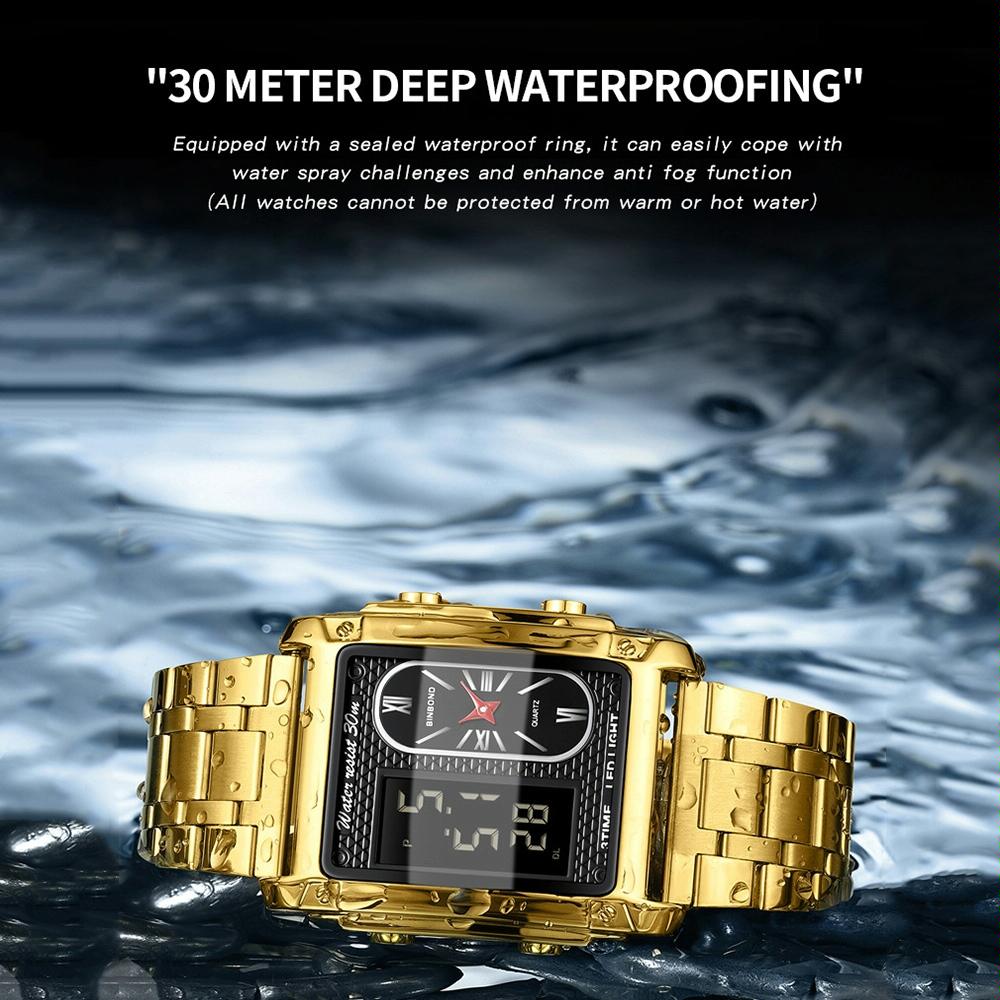 Waterproof Men Led Quartz Watch - Multifunctional Luminous - Black Steel-Blue 7