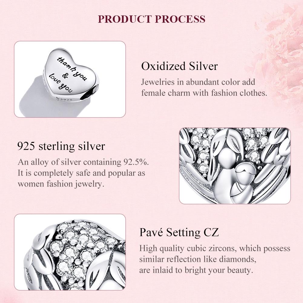 925 Sterling Silver Motherly Love Relief Beads For Diy Bracelets & Necklaces 7